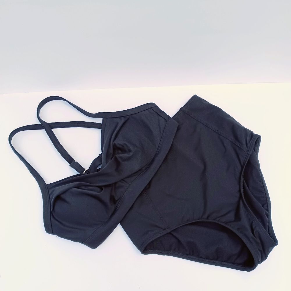 Athleta High Waist Bottoms + Criss-Cross Top  2-Piece Swimsuit Black 34B/C Top